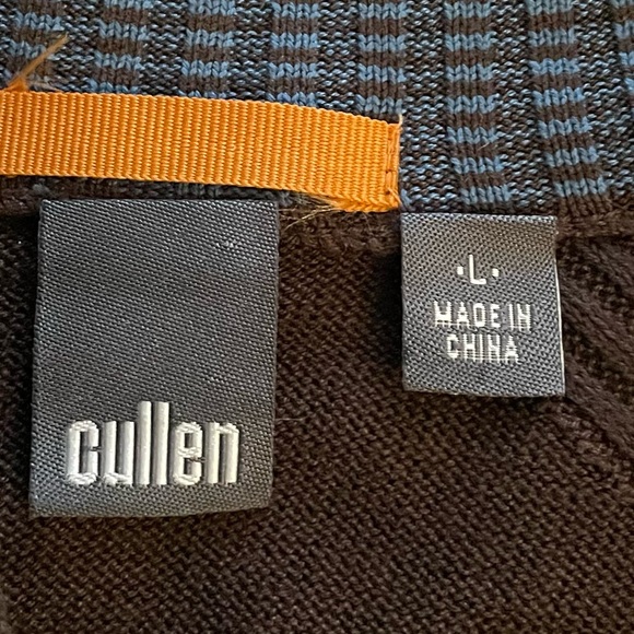 Cullen men’s brown 80% silk 1/4 zip mixed knit preppy cottage sweater, size L - Picture 2 of 15